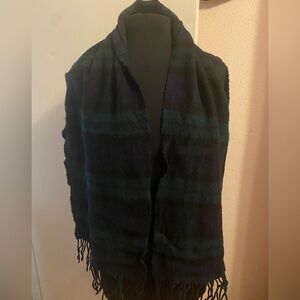 LOCHMERE Scarf 56” Long Tartan Green Blue Blk 95% Lambswool 5% Cashmere Vintage
